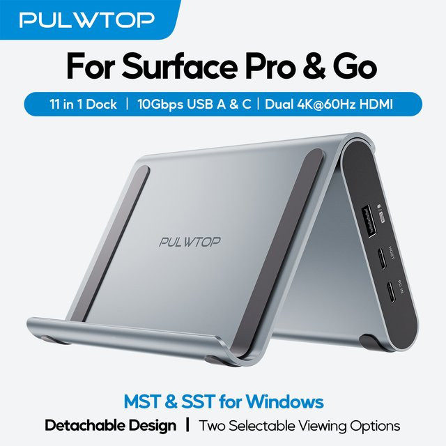 PULWTOP USB C Dockingstation für Dual Monitor mit 2 x HDMI 4K, USB-C/A 10 Gbit/s, USB-A 5 Gbit/s, USB 2.0 und Ethernet - Bild 1