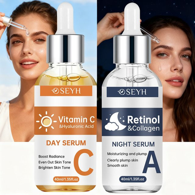SEYH Vitamin C Hyaluronsäure Tages-Serum und Retinol Kollagen Nacht-Serum - Bild 1