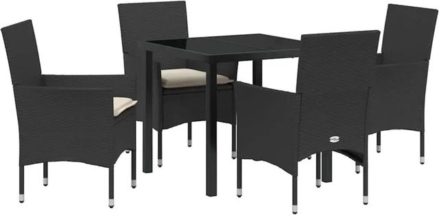 vidaXL Garten Essgruppe aus Poly Rattan in Schwarz mit 5-teiligem Set und Kissen - Bild 1