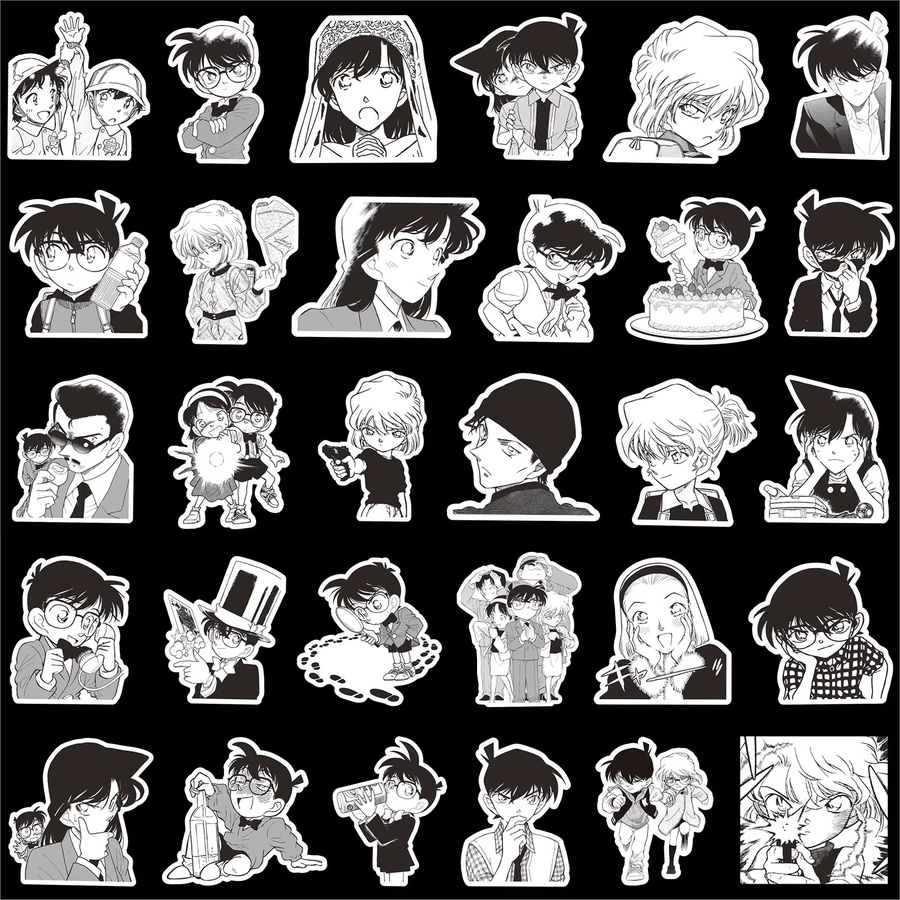 84 Stück Detektiv Conan Anime Aufkleber Set von Keeppley in Schwarz und Weiß aus wasserfestem PVC für Laptop, Telefon und Schreibwaren - Bild 4