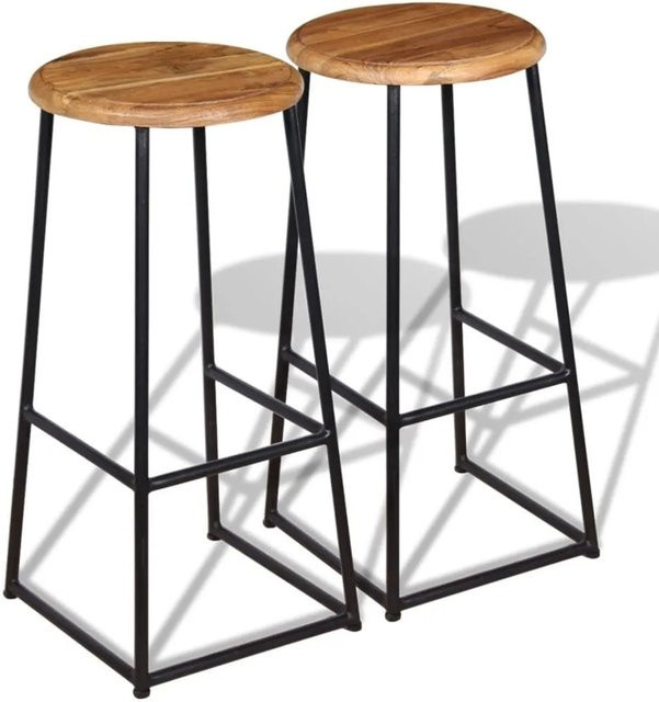 vidaXL Barhocker 2er Set aus massivem Teakholz und Eisen im Industrie-Design, Braun, Höhe: 76 cm, Breite: 35 cm, Tiefe: 35 cm - Bild 1