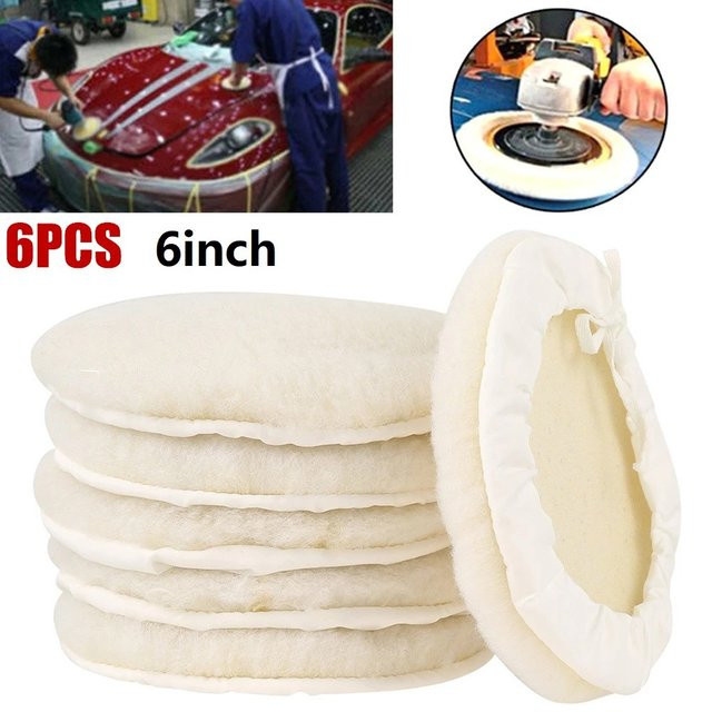 Vibratite 6er Set Lammwolle Polierpads für Auto und Möbel, Durchmesser: 15 cm, Farbe: Weiß - Bild 1