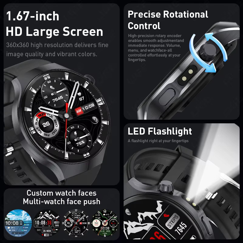 LIGE Smartwatch für Erwachsene mit 1,67 Zoll HD-Bildschirm, Bluetooth-Anruffunktion, IP68 wasserdicht, 1000mAh Akku, Schwarz - Bild 2