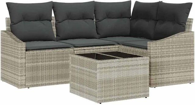 vidaXL Garten-Sofa-Set 5-teilig aus Polyrattan in Hellgrau mit Tisch und Polsterung - Bild 1