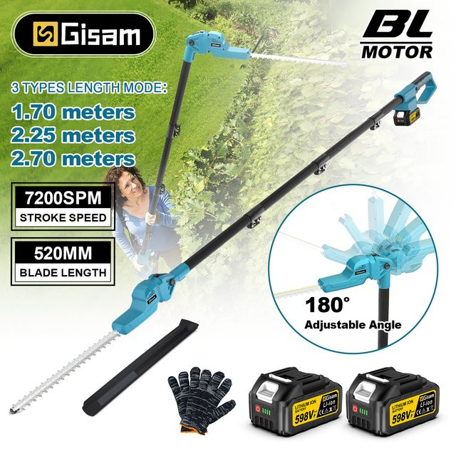 Gisam 7200SPM Elektrische Hochleistungs-Heckenschere, bürstenlos und kabellos, teleskopierbar, Blau, kompatibel mit Makita LXT 18V Akku - Bild 1