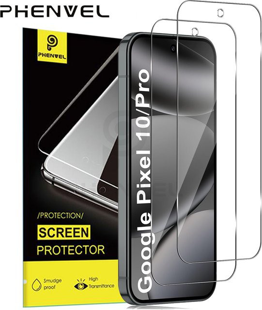 3er-Pack PHENVEL Displayschutzfolie aus gehärtetem Glas für Google Pixel 10, Pixel 10 Pro und Pixel 10 Pro XL, transparent - Bild 1