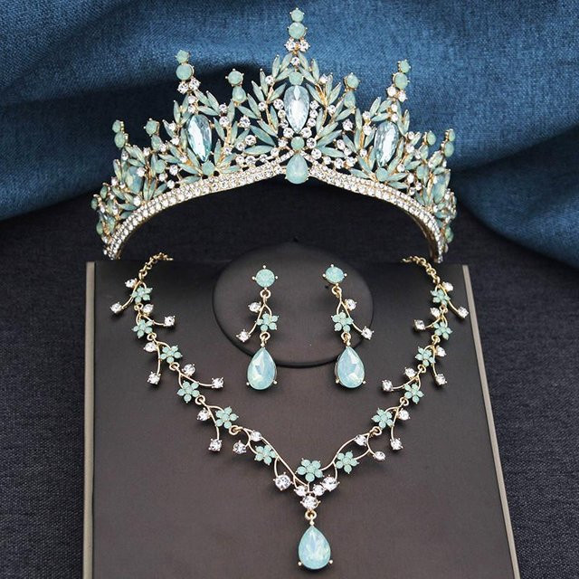 YIRAN Jewelry Schmuckset, Tiara, Choker-Halskette, Ohrringe, Messing, Weiß, Perle, Kristall, Damen - Bild 1