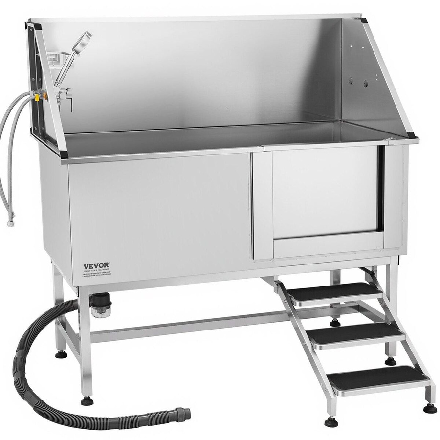 Buying Solutions MB Hundepflege-Badewanne aus Edelstahl mit Treppe und Wasserfilter, Silber, B/T/H: 157,5 x 70,0 x 76,7 cm - Bild 2