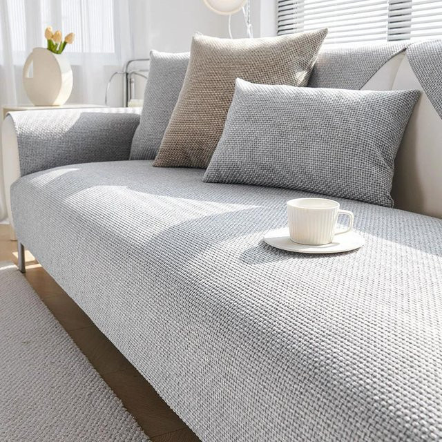 Rutschfester Chenille-Sofabezug von Your Warm Home in Grau, einfarbig und waschbar, Breite: 90 cm, Länge: 210 cm - Bild 1