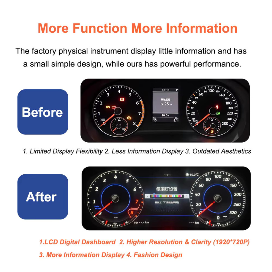 Bonroad 10,25 Zoll LCD Digitales Armaturenbrett für VW Scirocco 2009-2016 und EOS 2010-2015 mit Carplay und Android Auto in Schwarz - Bild 7