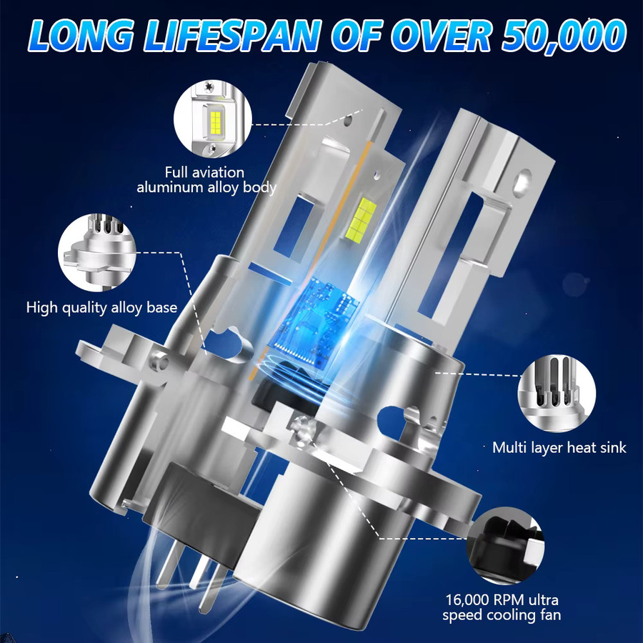 Roadsun H4 LED Scheinwerfer-Set Mini CSP 3570 mit 20000LM und Canbus, 6000K, Silber - Bild 4