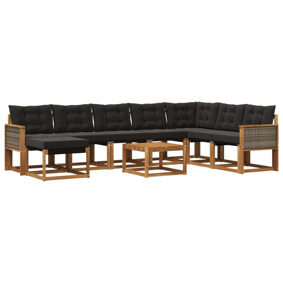 vidaXL Outdoor-Sofagarnitur L-Form aus massivem Akazienholz mit 9 Kissen in Natur und Schwarz - Bild 2