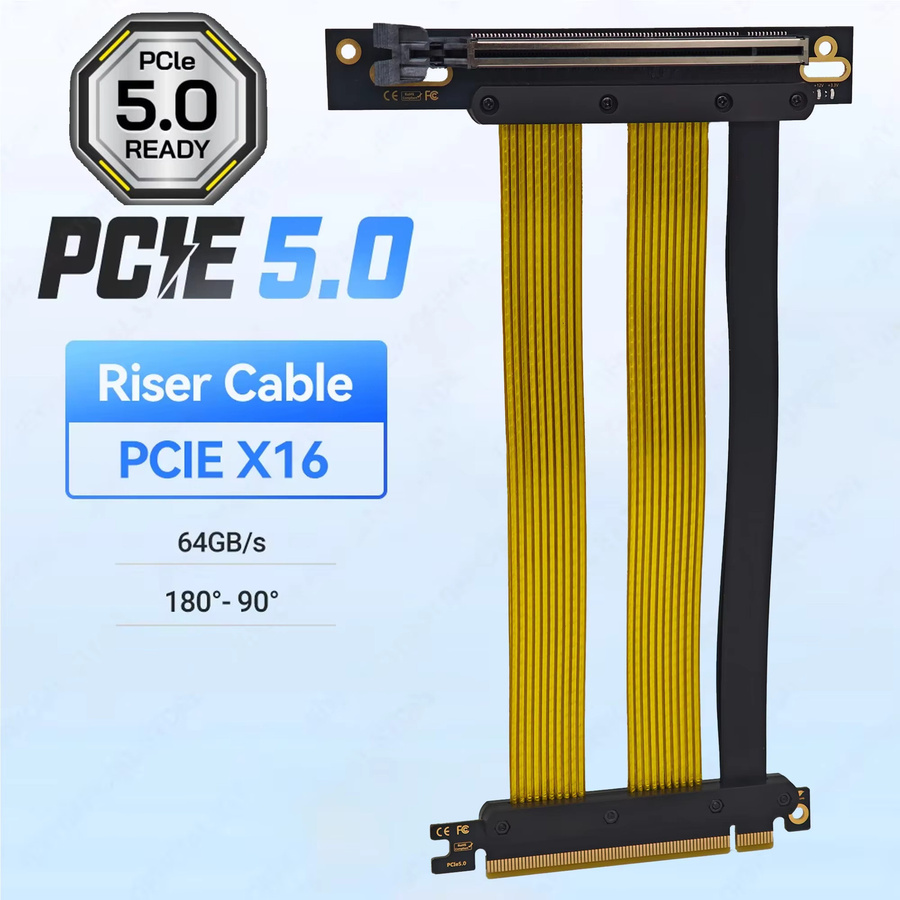 PCI-E 5.0 X16 Riser-Kabel in Schwarz, 90-Grad-Steckplatz mit 128 GB/s für vertikale GPU-Installation in ITX-Systemen, Länge: 20 cm - Bild 2