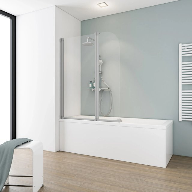 Schulte Badewannenaufsatz faltbar aus Echtglas und Aluminium in Transparent/Beige, Breite: 140 cm, Höhe: 114 cm - Bild 1