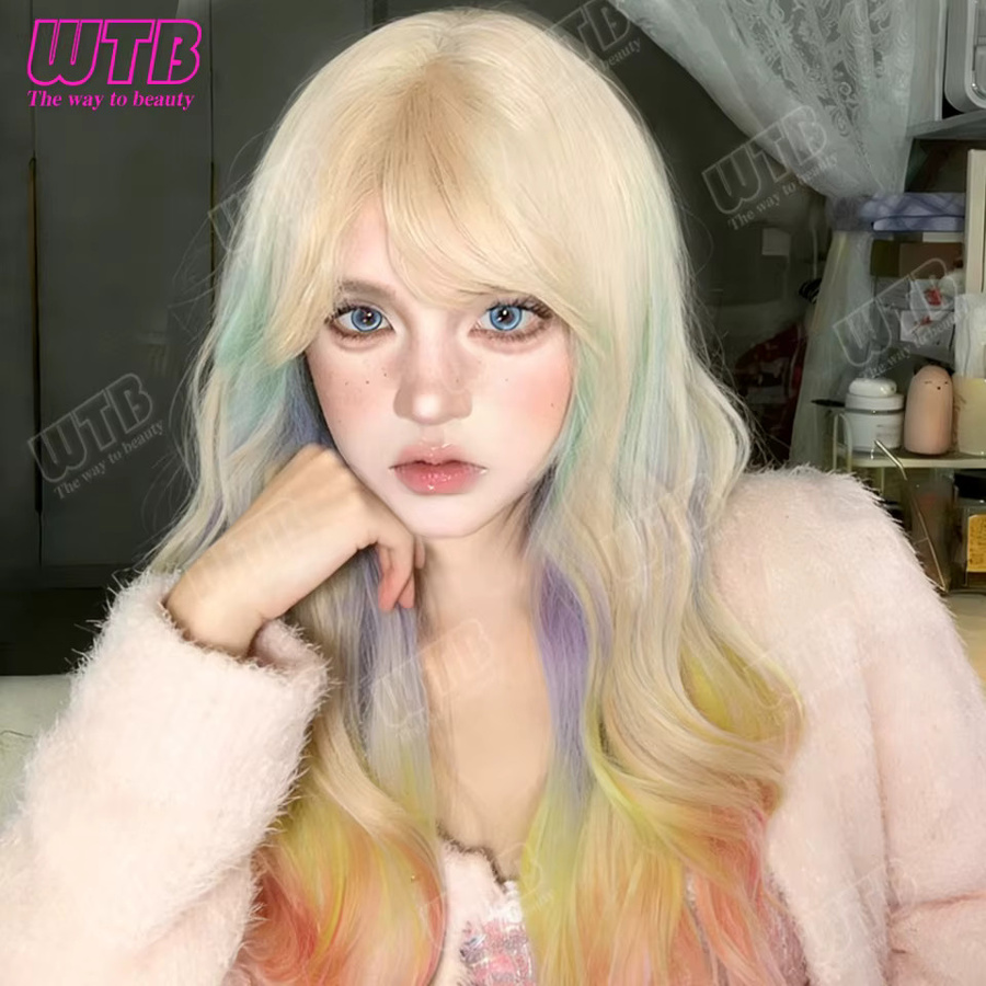 WTB Lolita-Perücke, synthetisch, lange lockig, mit Highlights und Pony, Damen - Bild 3