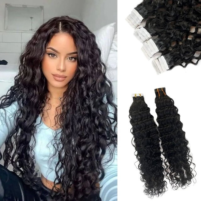xbeauty Echthaarverlängerung Wasserwellen-Tape, Schwarz, 20 Stück - Bild 1