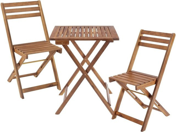 tectake Bistroset Sóller aus geöltem Akazienholz für 2 Personen, klappbar, Braun, B/T/H: 60 x 60 x 74,5 cm