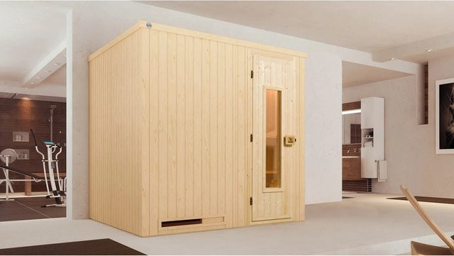 Weka Elementsauna Halmstad in Braun mit 7,5 kW Sparset und Holztür, B/H/T: 194 x 199 x 144 cm - Bild 1