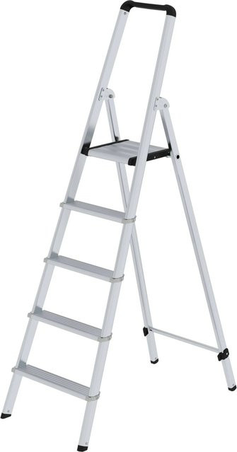 PROREGAL ML Stufen-Stehleiter einseitig begehbar mit 5 Stufen in Alu Natur/Silver - Bild 1