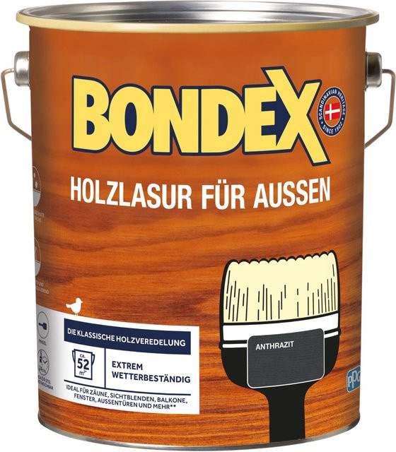 Bondex Holzlasur für Außen in Anthrazit, lösemittelbasiert, seidenmatt, 4,0 l - Bild 1