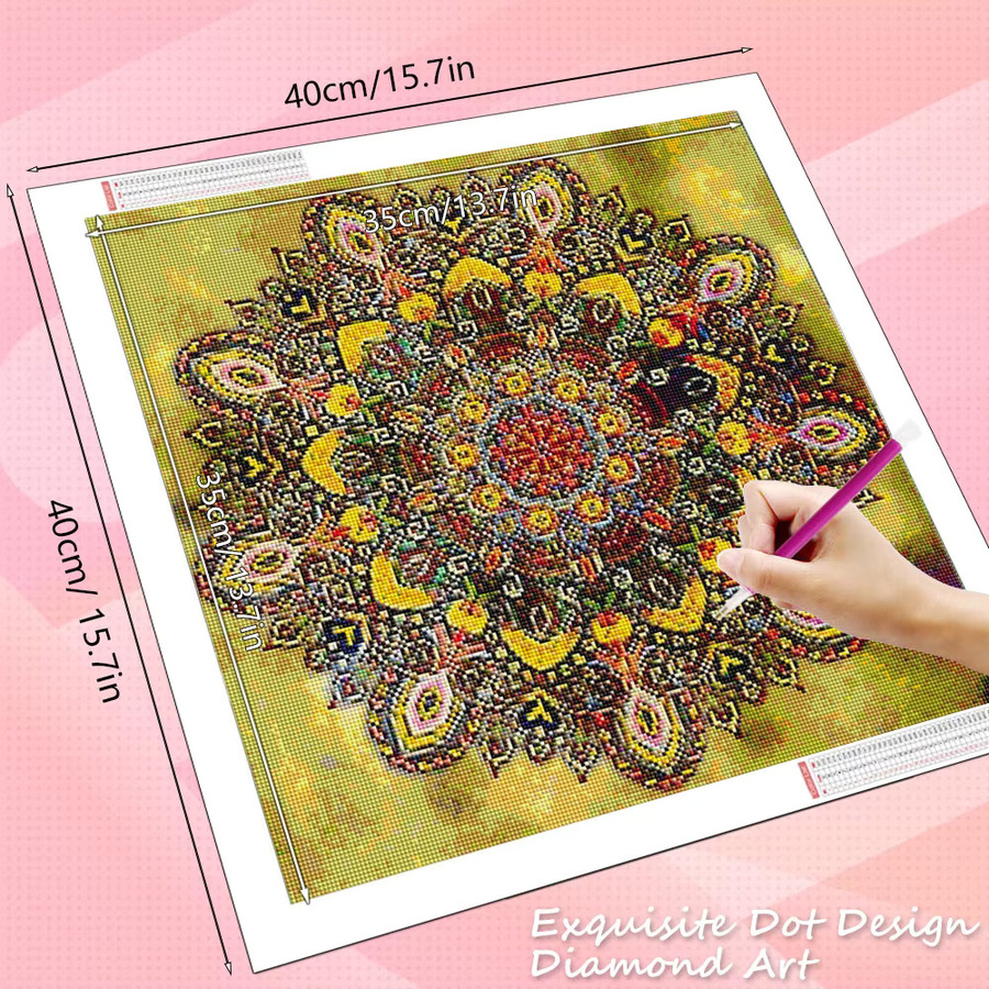 HUACAN Diamantmalerei Mandala Blume DIY Set mit runden Steinen in Multicolour, B/H: 20 x 20 cm - Bild 2