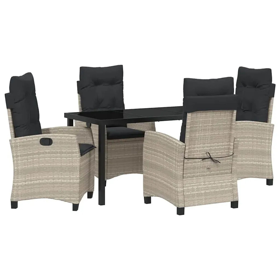 vidaXL 5-teiliges Gartentischset aus Poly-Rattan mit Kissen in Hellgrau für Garten, Terrasse und Balkon - Bild 2