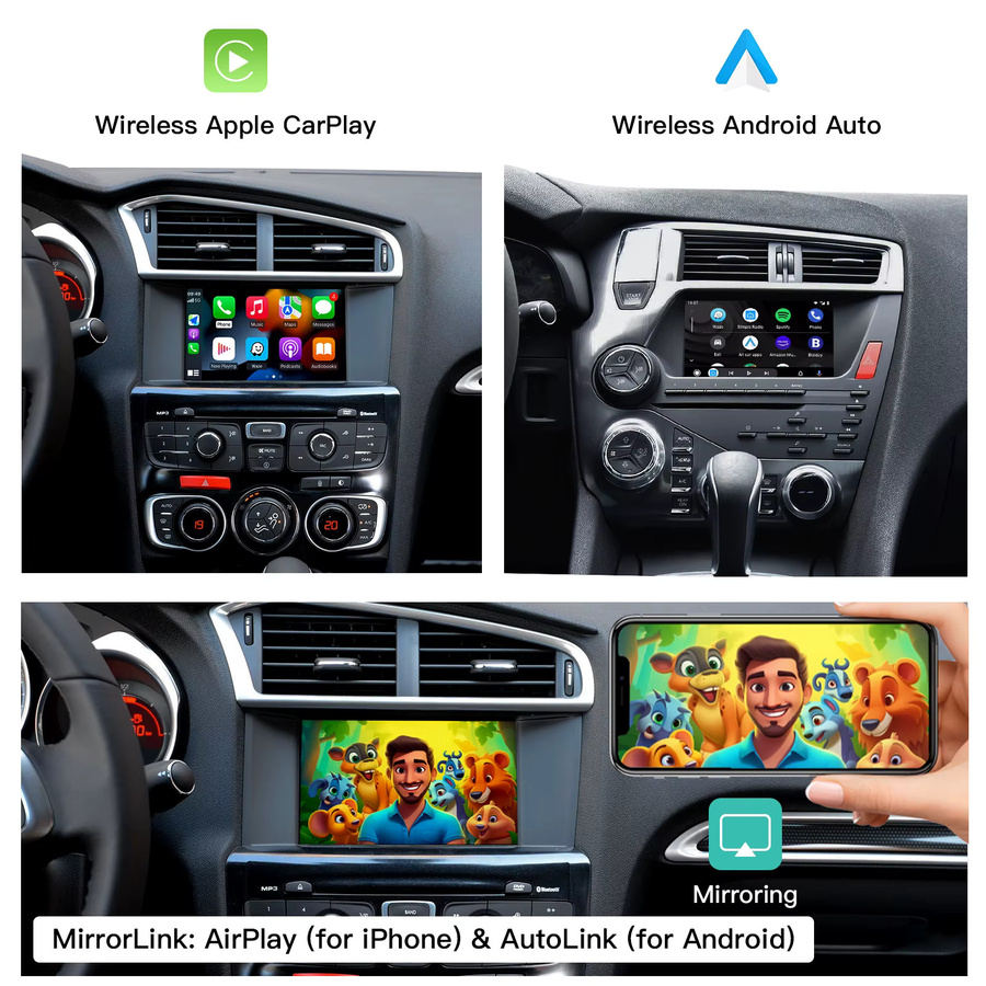 Wireless Apple CarPlay und Android Auto Adapter für Peugeot SMEG NAC und Citroen Multimedia Module, Schwarz - Bild 2