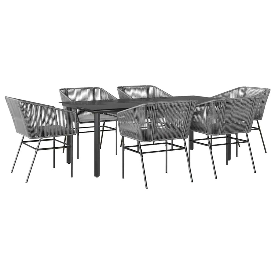 vidaXL 7-teilige Garten-Essgruppe aus Poly Rattan mit Glasplatte und Kissen in Grau - Bild 2