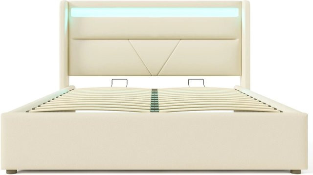 okwish Polsterbett mit LED-Beleuchtungsleiste und Lift-up-Funktion in Weiß, B/T/H: 160 x 200 x 107,5 cm - Bild 1