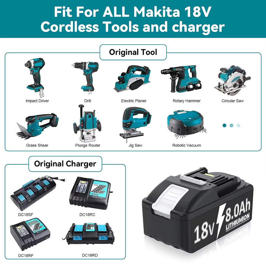 Lithium-Ionen-Akku für Makita 18V Werkzeuge, kompatibel mit BL1830, BL150B und BL1860B, 7Ah, Schwarz - Bild 5