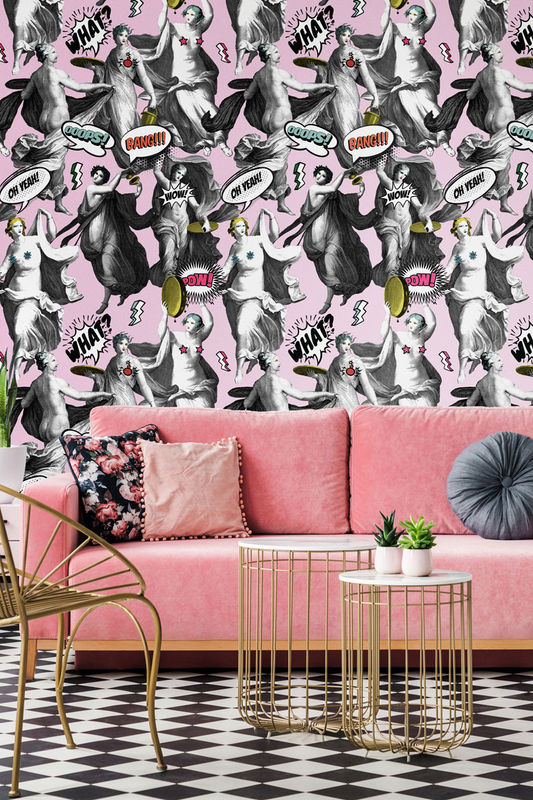MINDTHEGAP Tapete Watch Out in Pink und Grau, abstraktes Pop-Art Design, Vlies | Breite: 52 cm, Höhe: 300 cm - Bild 2