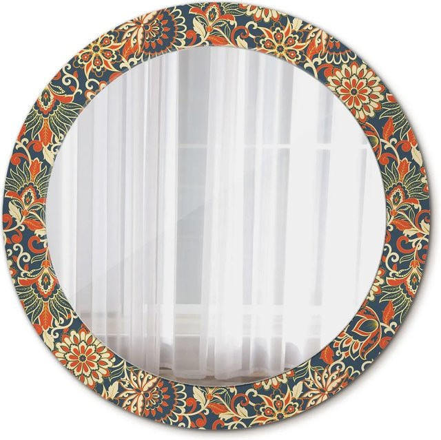 Tulup Rundspiegel mit Retro Blumen Aufdruck in Orange und Multicolour, Durchmesser: 70 cm - Bild 1