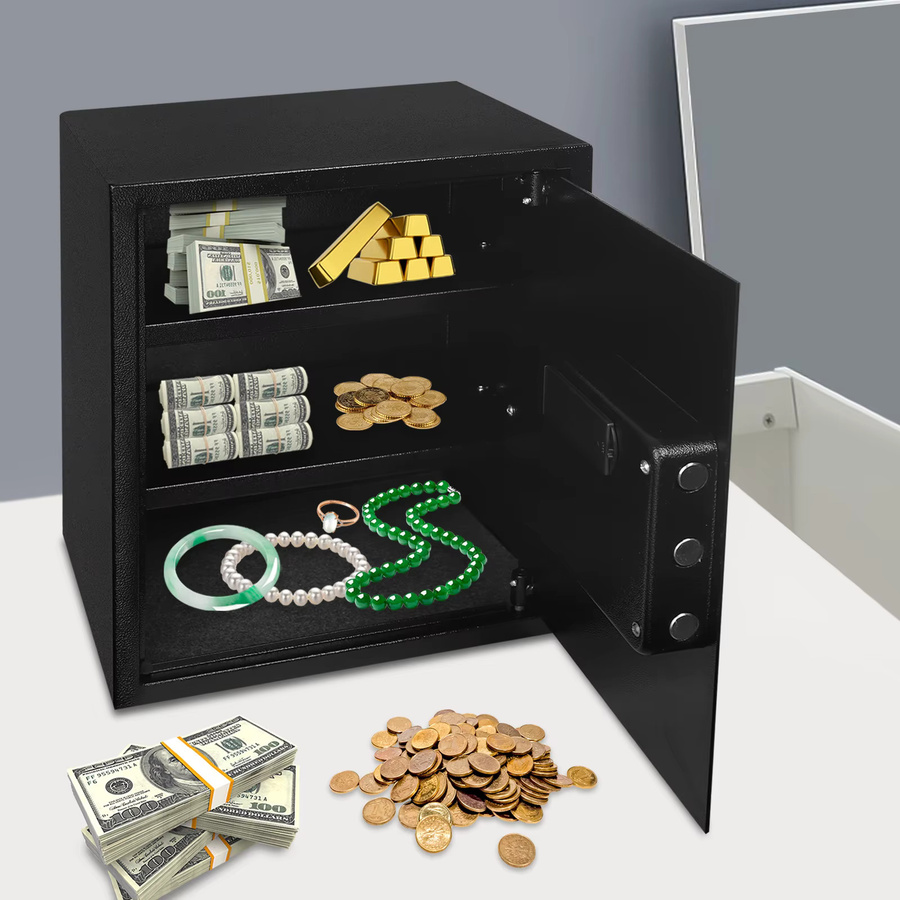 Elektronischer Safe aus Vollstahl mit Digitaltastatur und Notfallschlüssel, Schwarzer Tresorschrank mit Alarm, Wand- und Bodenmontage, B/T/H: 38 x 31 x 45 cm - Bild 5