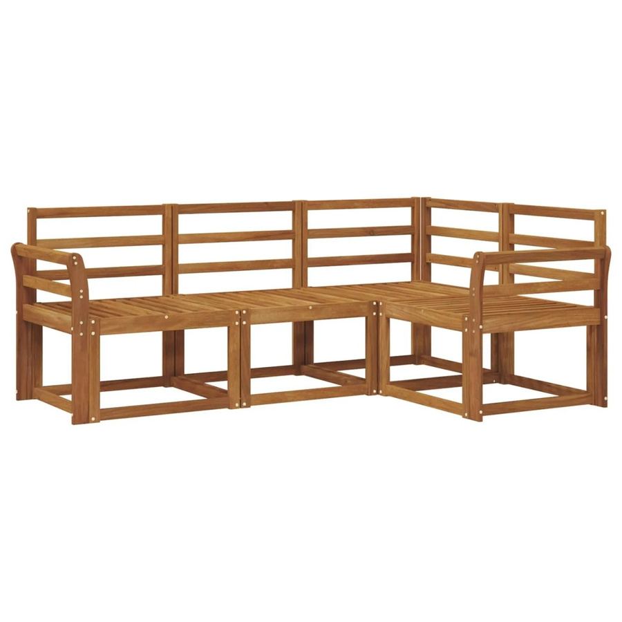 vidaXL Outdoor-Sofagarnitur 4-teilig aus Akazien-Massivholz in Braun mit beigen Polstern, L-Form für Garten, Balkon und Terrasse - Bild 2