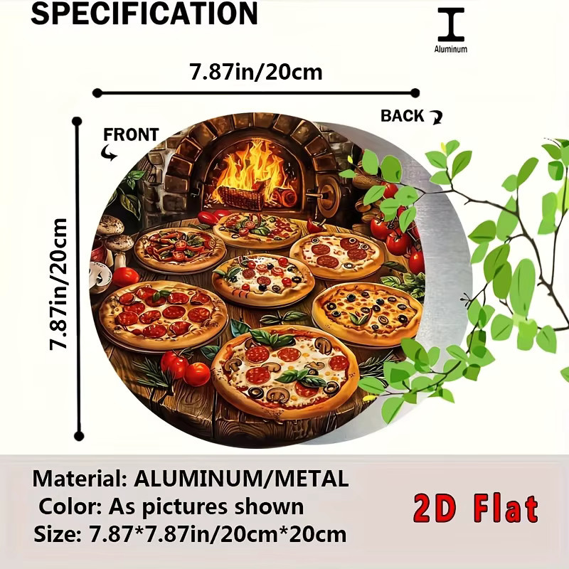 Potdemiel Vintage Pizza Metallschild rund, Durchmesser: 20,3 cm, Mehrfarbig - Bild 2