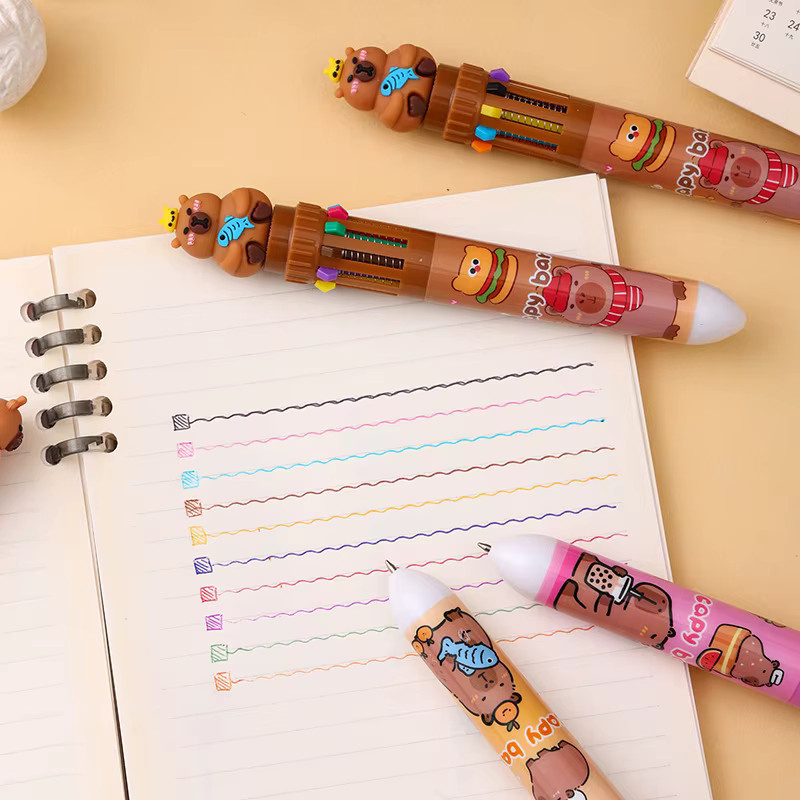 36-teiliges Capybara Kugelschreiber-Set mit 10 Farben und Cartoon-Design, Mehrfarbige 0,5mm Stifte für Schüler und kreatives Lernen - Bild 3