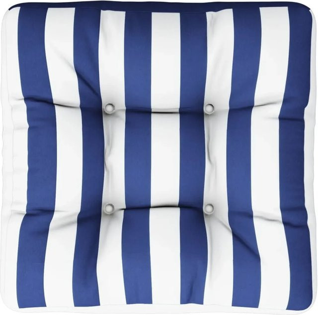 vidaXL Palettenkissen Blau-Weiß Gestreift aus Polyester, UV-beständig und wasserabweisend, B/T/H: 50 x 50 x 12 cm - Bild 1