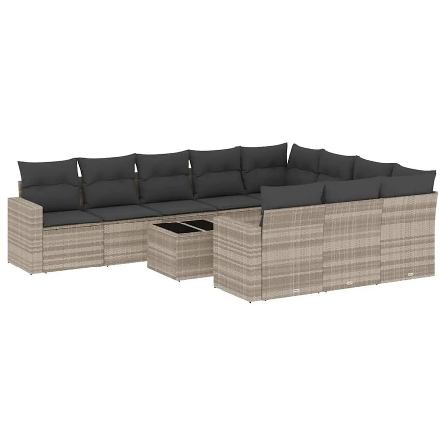 vidaXL 11-teilige Garten-Sofagarnitur aus Polyrattan in Hellgrau mit UV-beständigen Kissen - Bild 2