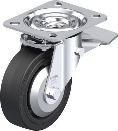 Blickle Lenkrolle L-POEV 100KA-ST-FA mit Feststeller in Schwarz und Silber, Rad-Durchmesser: 100 mm, Tragfähigkeit: 200 kg - Bild 1