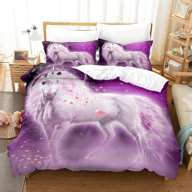 JMG Household Supplies Pferde Bettwäsche Set mit 3D-Anime-Motiv in Lila, 3-teilig, B/H: 155 x 220 cm - Bild 1