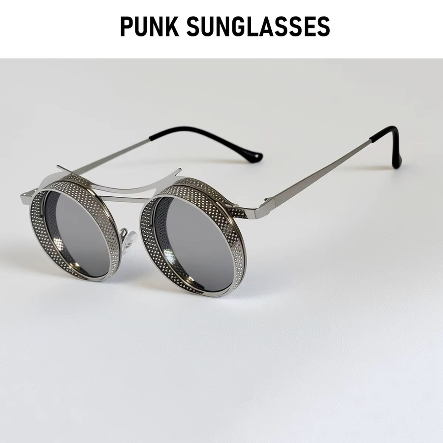 ZUIDID Steampunk-Sonnenbrille, Rundbrille, Metall, Vollrand, Herren, Silber - Bild 3