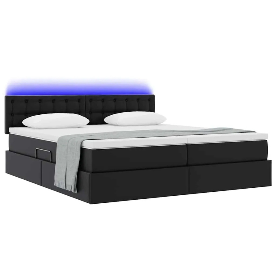 vidaXL Bett mit Stauraum und LED in Schwarz aus Kunstleder und Metall, B/T/H: 180 x 200 x 204 cm - Bild 2