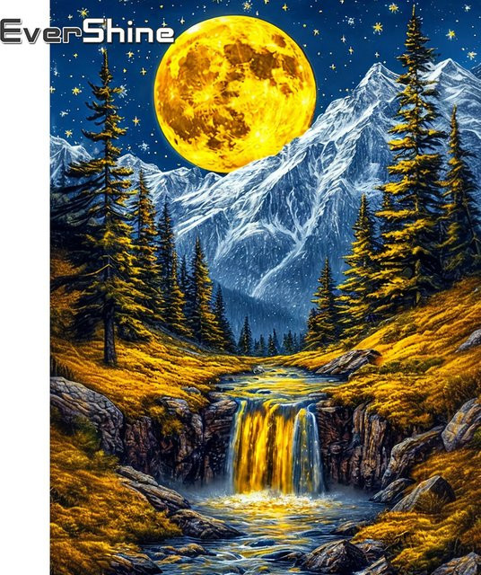 Evershine Diamant-Gemälde Schneeberg Landschaft mit vollen Bohrern als quadratische Stickerei in Multicolour, Breite: 30 cm, Höhe: 20 cm - Bild 1