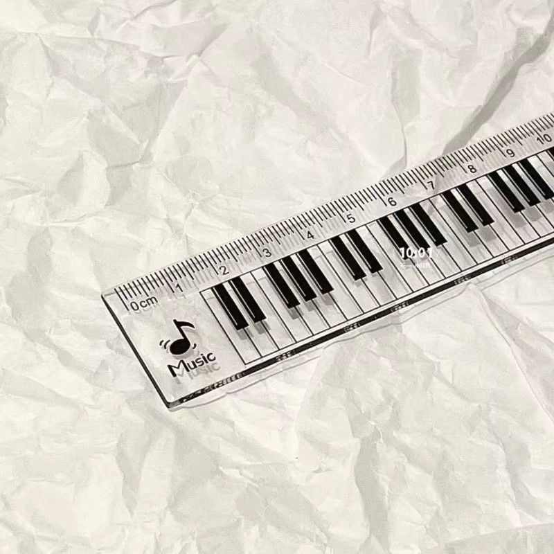Transparentes Musiknoten-Lineal-Set mit Klaviertastatur-Design bestehend aus geraden, Dreieck- und Kreislinealen aus Kunststoff für den Schulbedarf - Bild 2