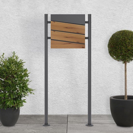 ML-Design Standbriefkasten mit Zeitungsfach in Anthrazit und Holzoptik, B/T/H: 37 x 37 x 11 cm, Standhöhe: 120 cm - Bild 1