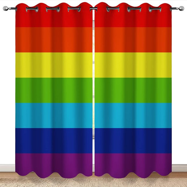 Bunte Regenbogen Verdunkelungsvorhänge im 2er-Set für Kinderzimmer und Mädchenzimmer, Mehrfarbig, B: 55 cm, H: 120 cm - Bild 1
