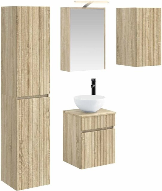 vidaXL Badezimmerschrank-Set 5-teilig Sonoma-Eiche mit LED-Beleuchtung und Spiegelschrank, Farbe: Braun, B: 43 cm, T: 16 cm, H: 62,5 cm - Bild 1