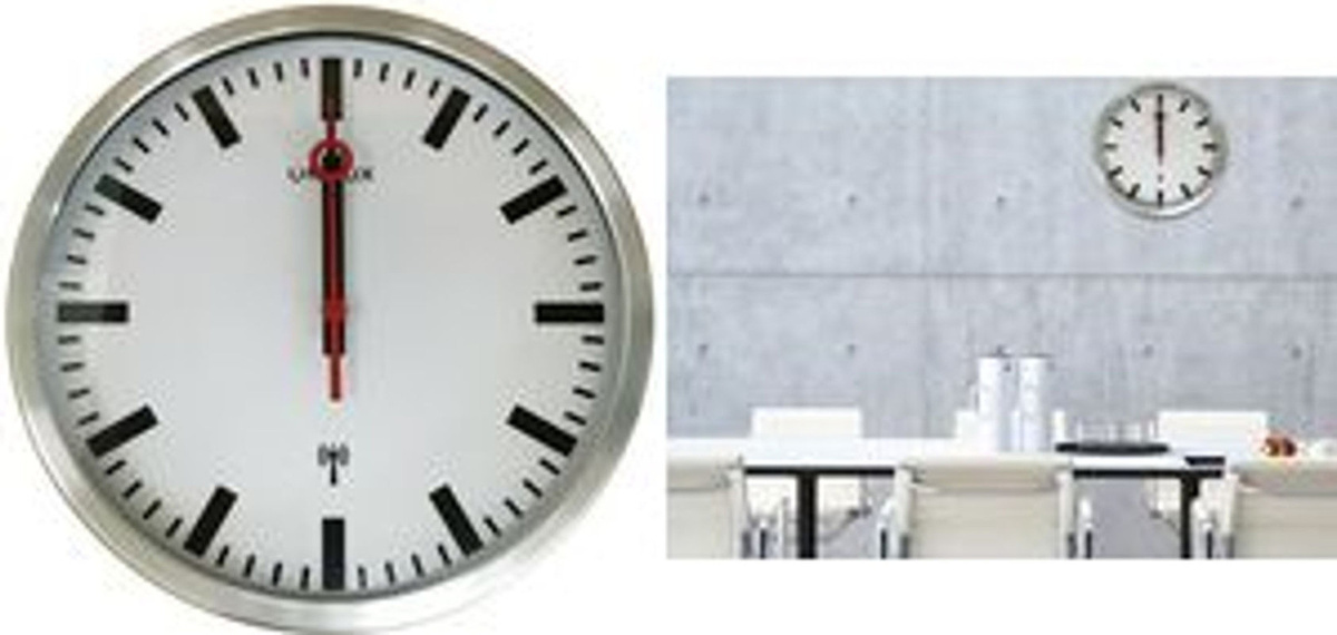 UNiLUX Wanduhr STATION Funkuhr im Vintage Bahnhofs-Stil aus Metall, Silber, Durchmesser: 35 cm - Bild 1