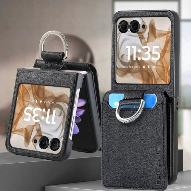 Handyhülle aus PU-Leder für Motorola Razr 50 Ultra und Razr 40 mit Fingerring, Kartensteckplatz und Geldbörse-Funktion - Bild 1