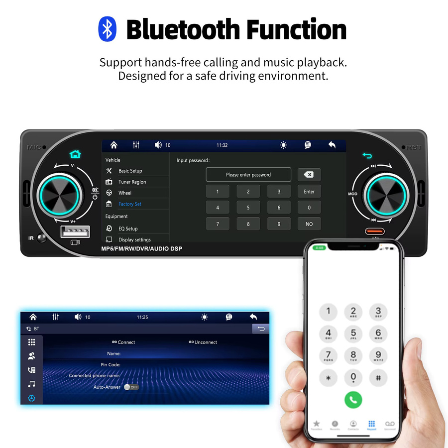 ESSGOO 1-DIN MP5 Autoradio mit 5,1 Zoll IPS-Bildschirm, kabelloses CarPlay und Android Auto, Bluetooth und Mirror Link, Schwarz - Bild 5